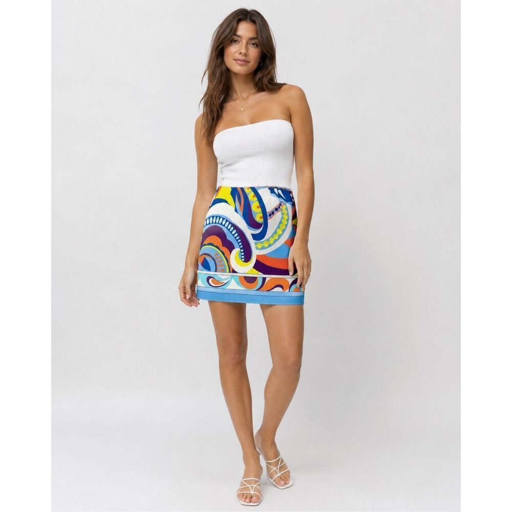 Zara Psychedelic Print Mini Skirt Womens Small Retro Mod Satin
